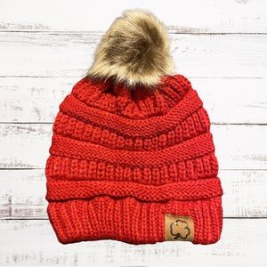 Clover Cottage Kids Pom-Pom Beanie-Burgandy One Size